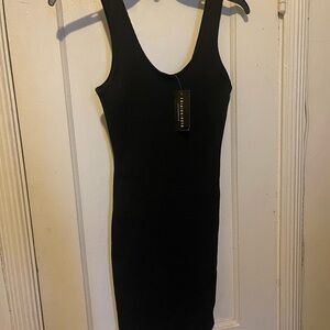 Black Ribbed Tank Dress - Sleeveless Bodycon